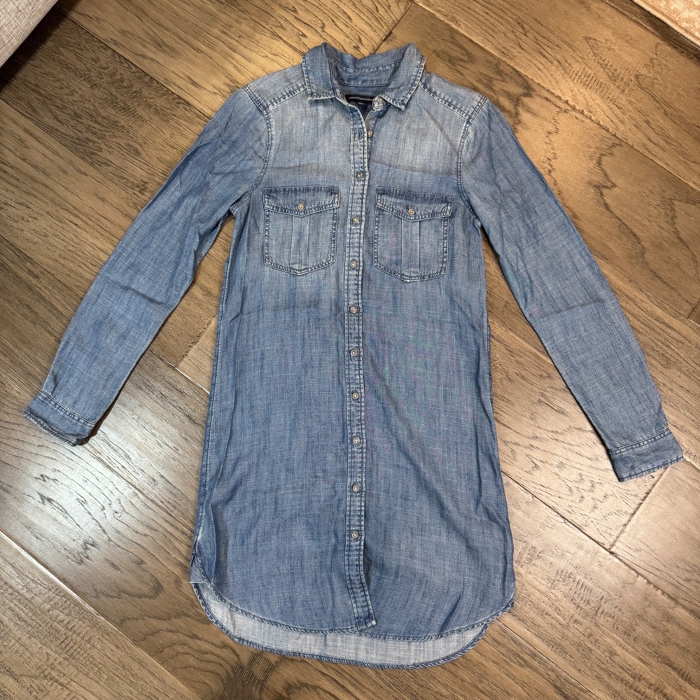 American‎ Eagle Outfitters XXS Denim Shirt Dress Long Sleeve Button Down
